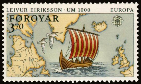 Faroe stamp 225 discovery of america leivur eiriksson